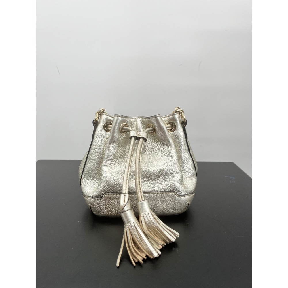 Rebecca Minkoff Bucket Bag Womens Mini Gold Metallic Leather with Tassels